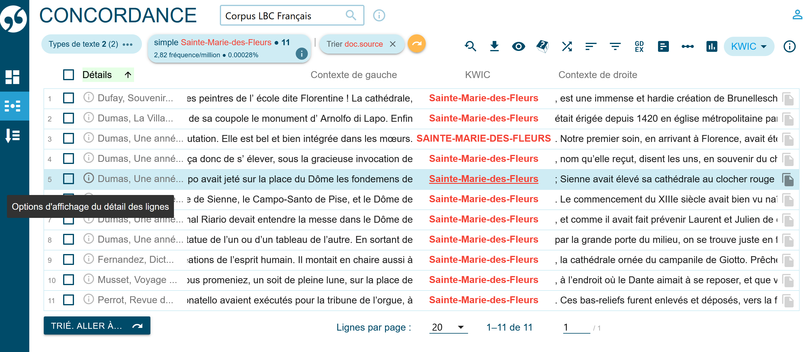 Modification des options d’affichage du détail des lignes.