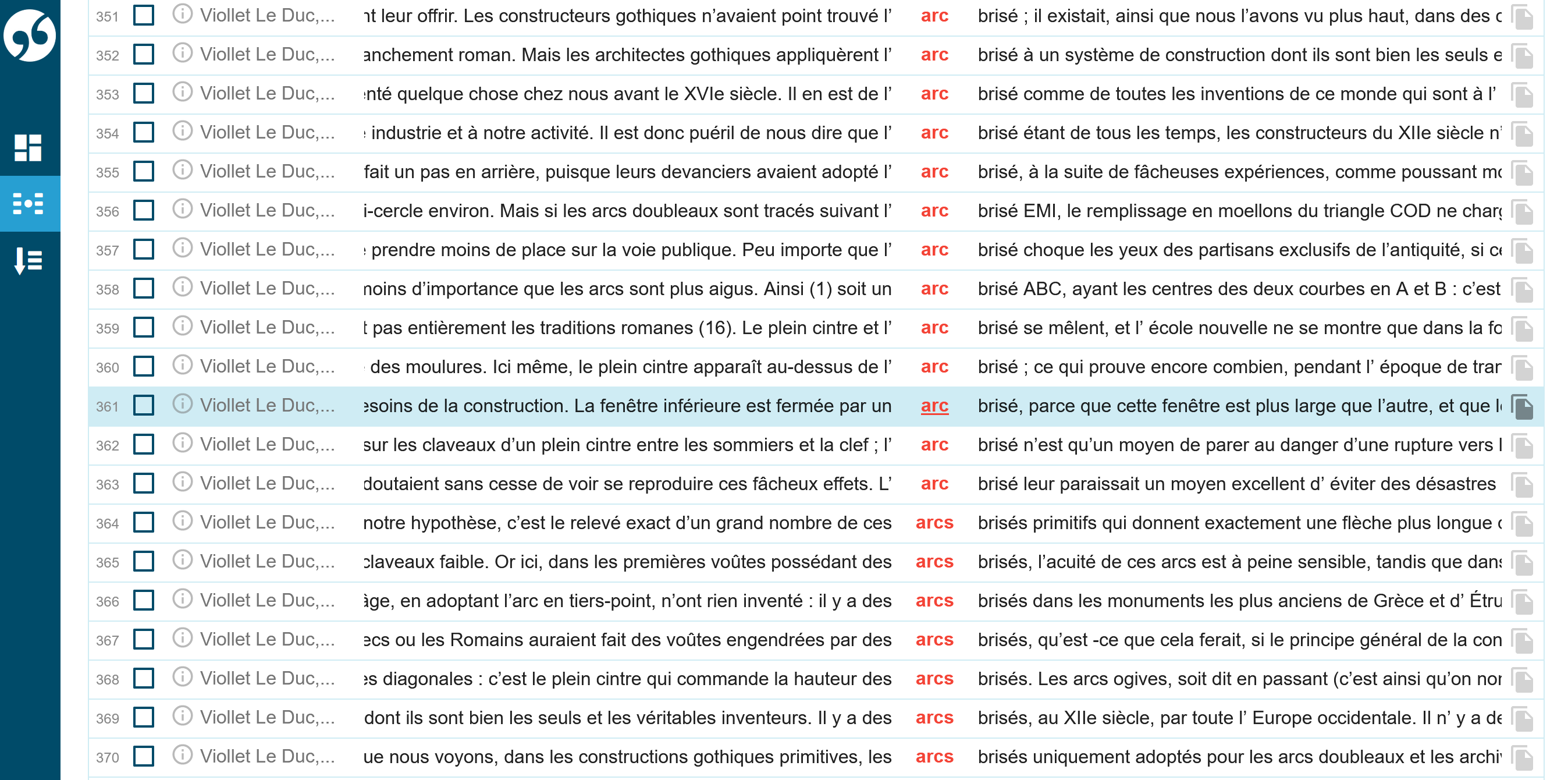 Résultat de la recherche de concordances contenant le mot arc, avec classement par ordre alphabétique sur le mot qui suit arc.