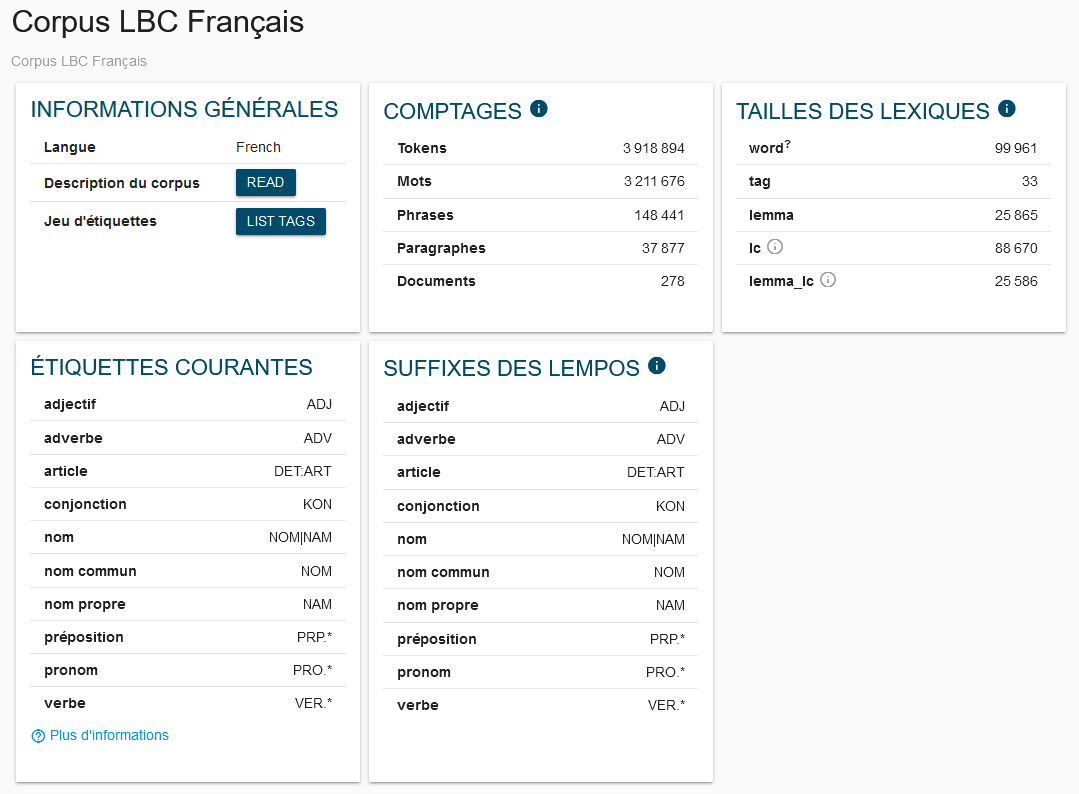 Informazione dettagliata sul corpus francese disponibile su “Corpus info”